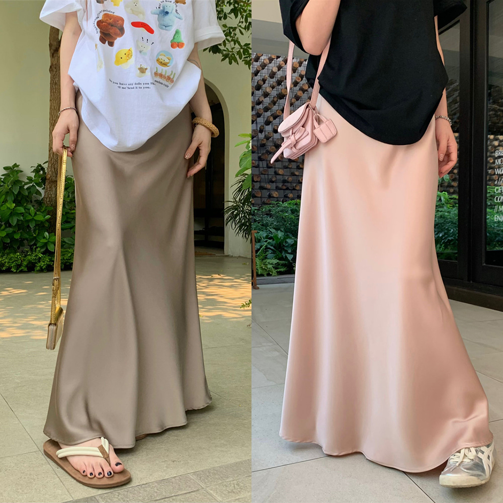 [DE678]러블 새틴 A라인 밴딩 롱스커트