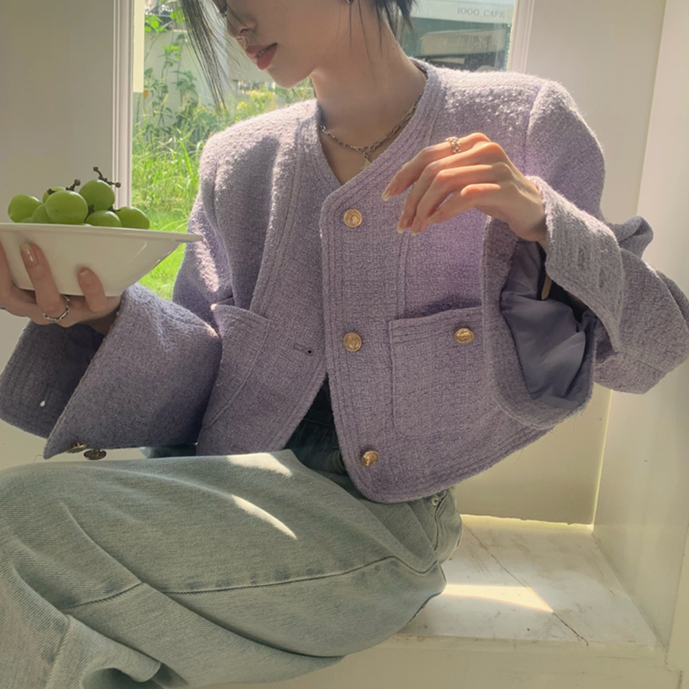 [DE682]몰리 바이올렛 트위드자켓