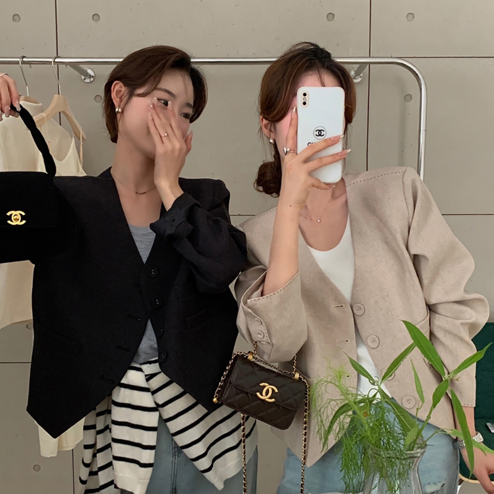 [DE683]브라이트 스티치 노카라 자켓