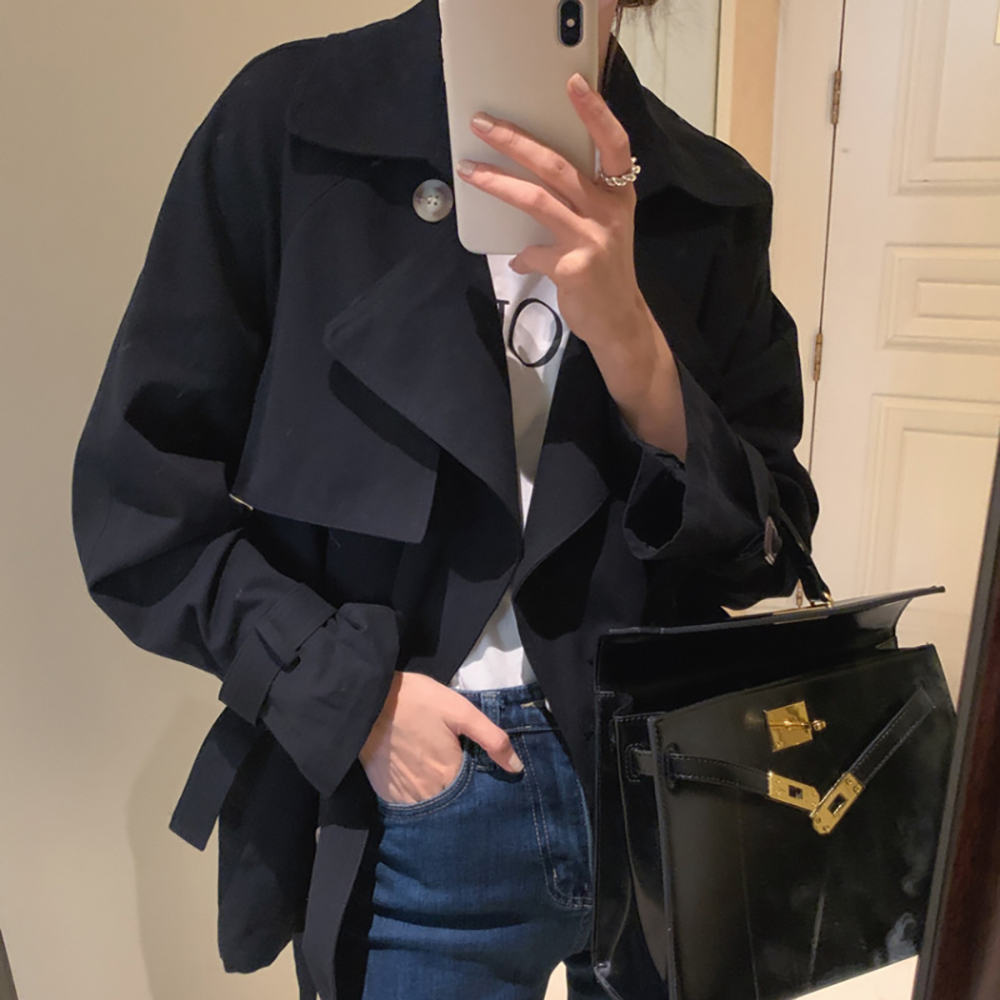 [DE684]프런트 벨티드 숏 트렌치코트