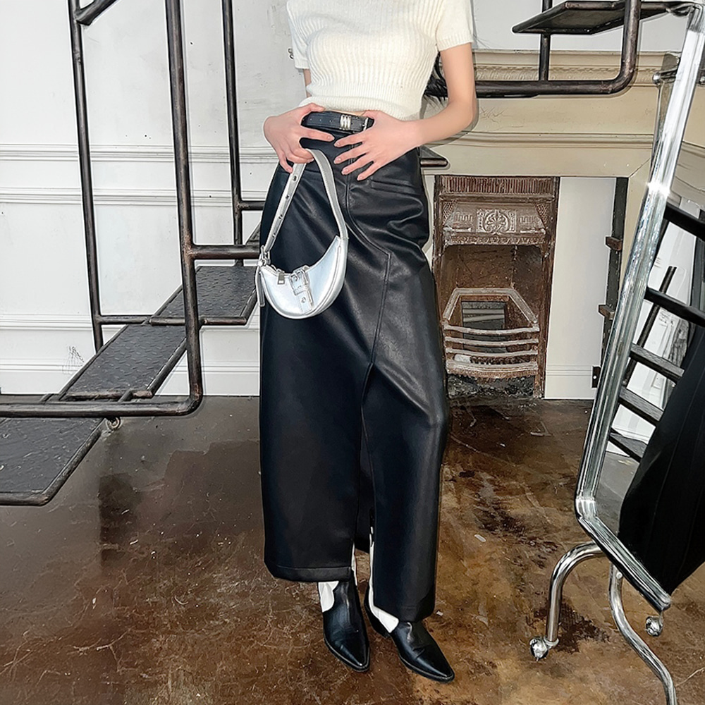 [DE700]헬렌 슬릿 레더롱스커트