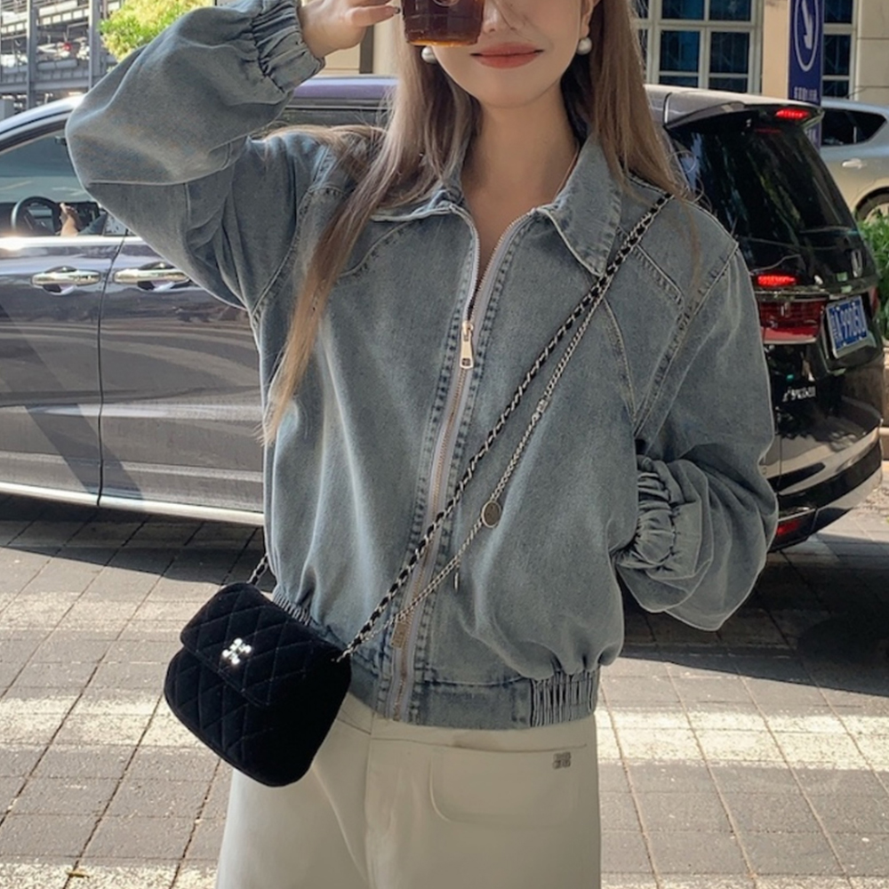 [DE722]드로잉 데님 집업 블루종