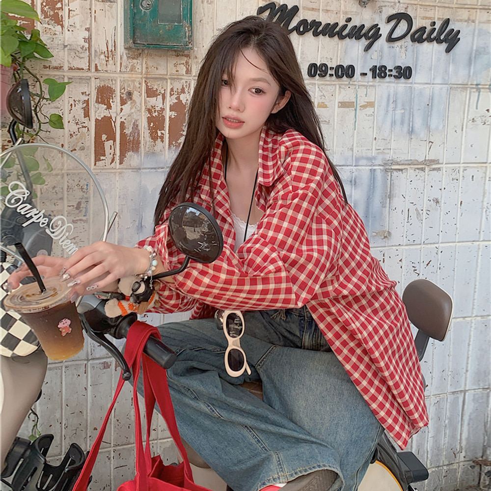 [DE750]노어 레드 루즈핏 체크셔츠