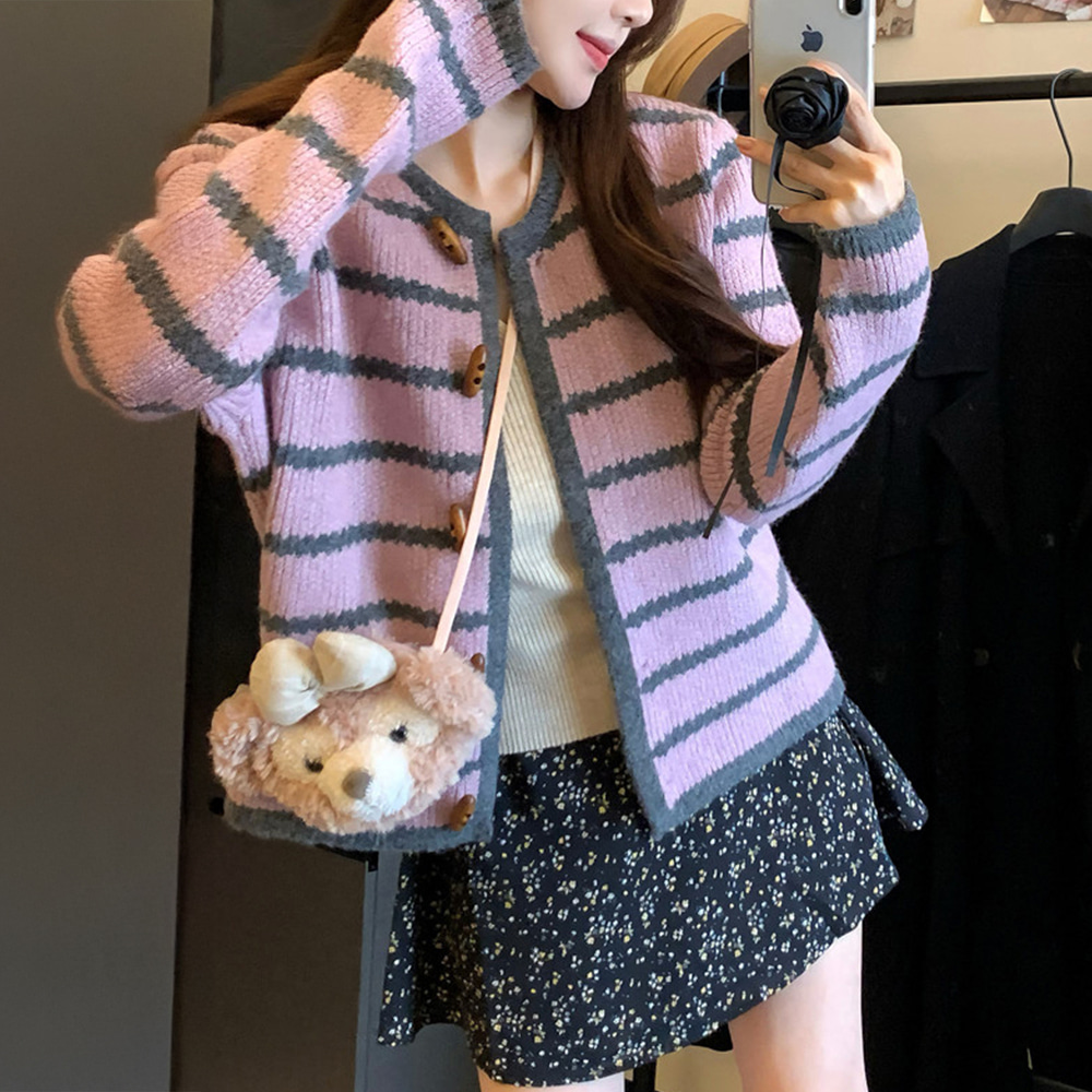 [DE774]로카 스트라이프 배색 가디건