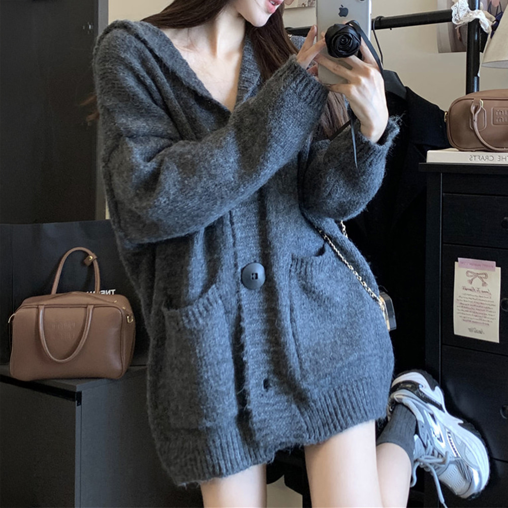 [DE775]메이시 루즈핏 후드 니트 가디건