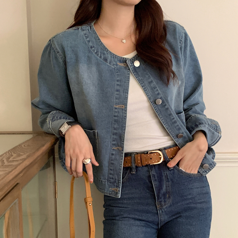 [DE790]시유 라운드넥 데님 자켓