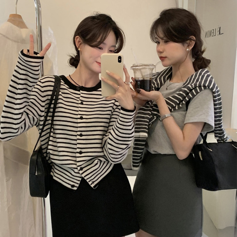 [DE794]콜리 스트라이프 배색 가디건