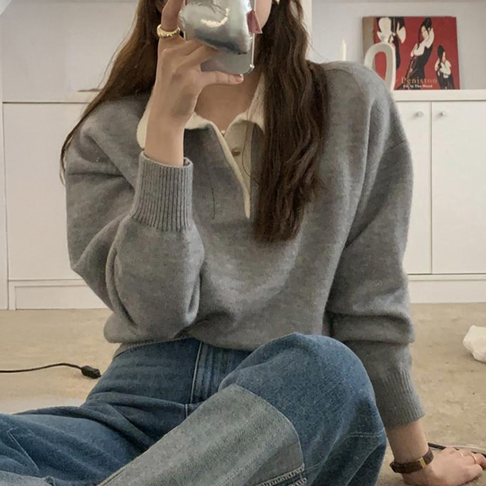 [DE803]도슨 배색 카라 니트