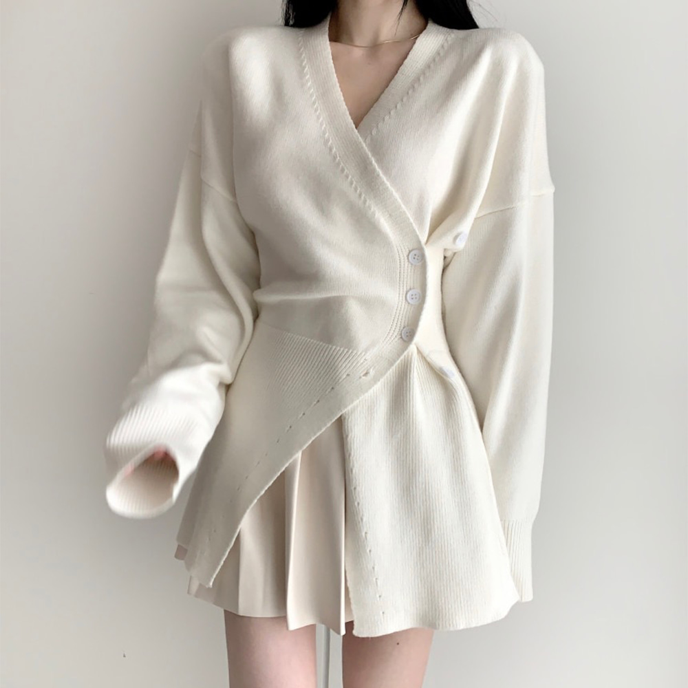 [DE818]리지 사이드 버튼 슬림 니트가디건