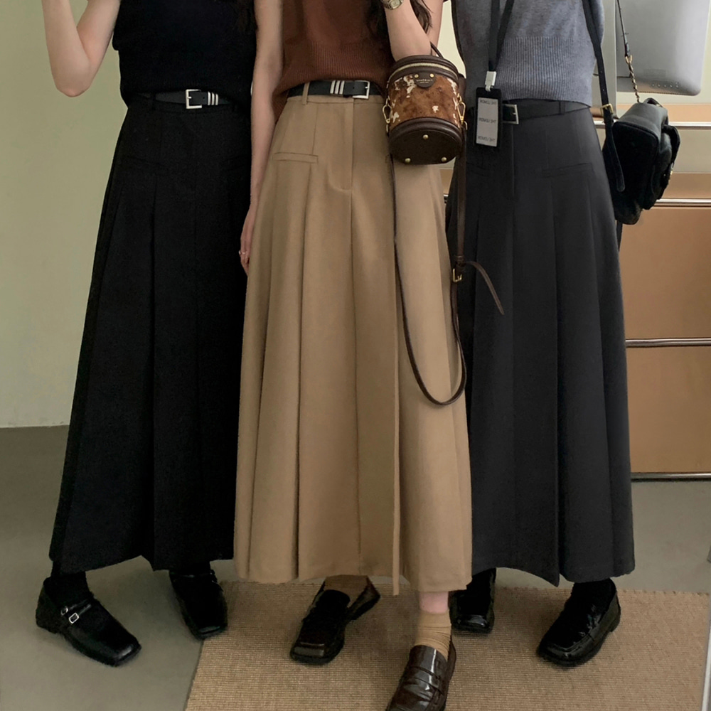 [DE835]알피 벨트세트 플리츠 롱스커트