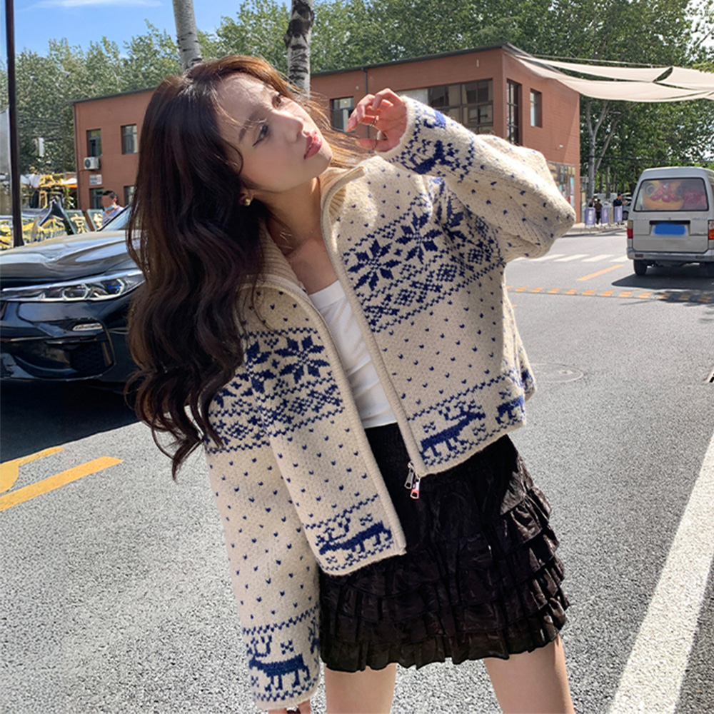 [DE836]노르딕 눈꽃 집업 니트 가디건