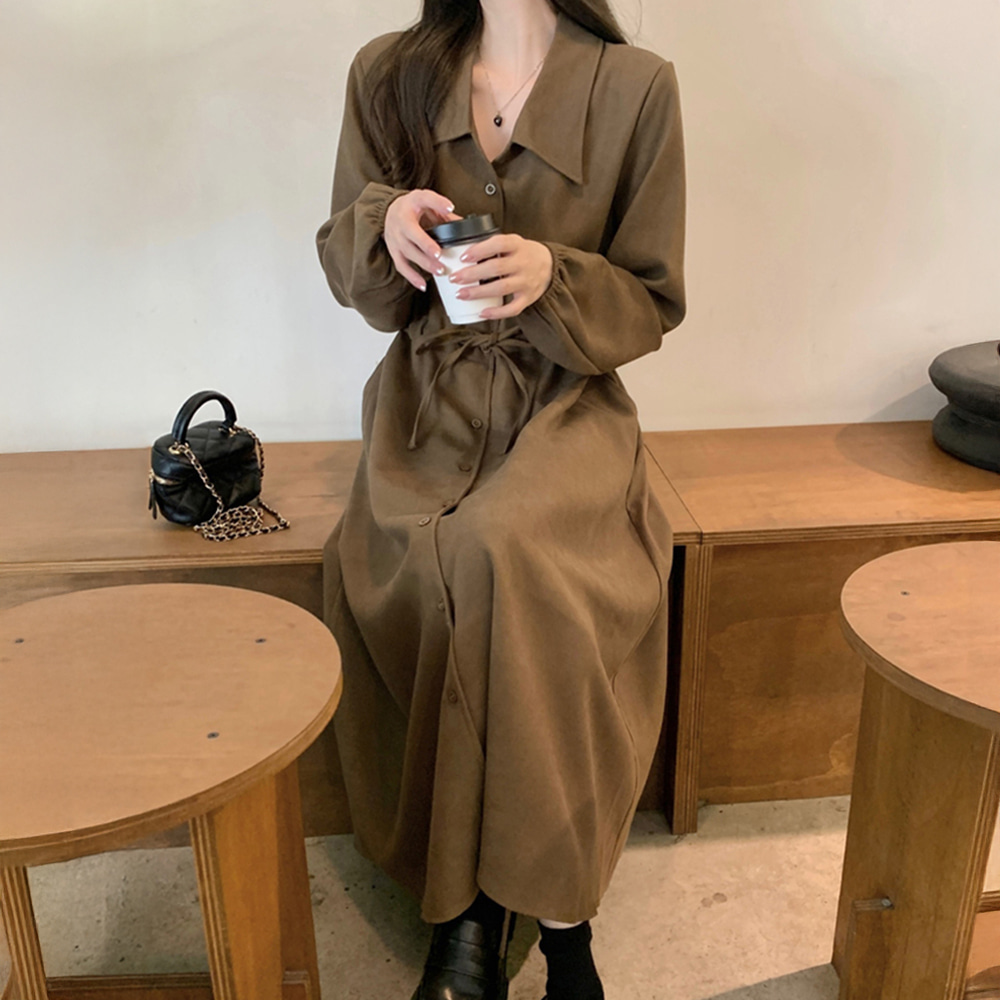 [DE843]마크 허리스트링 롱원피스