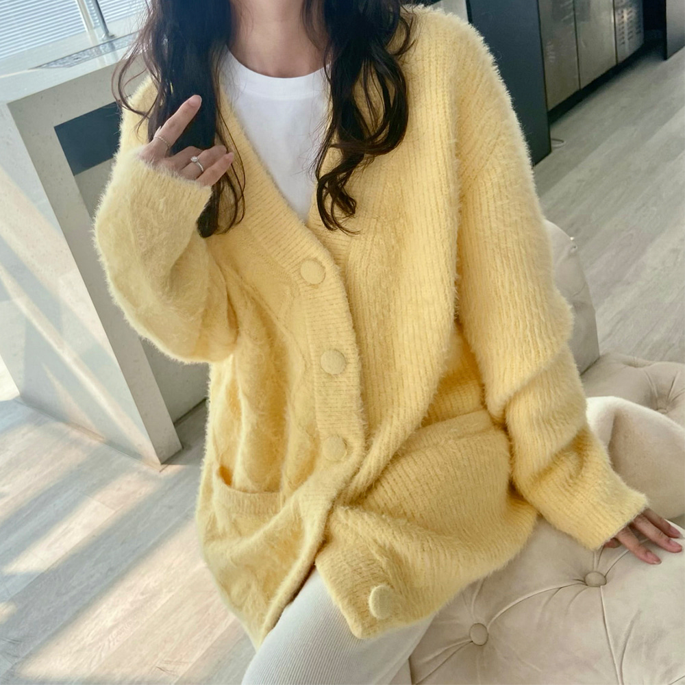 [DE857]레몬 부클 니트 가디건