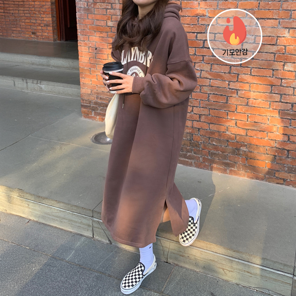 [DE859]클레이 기모 후드 원피스