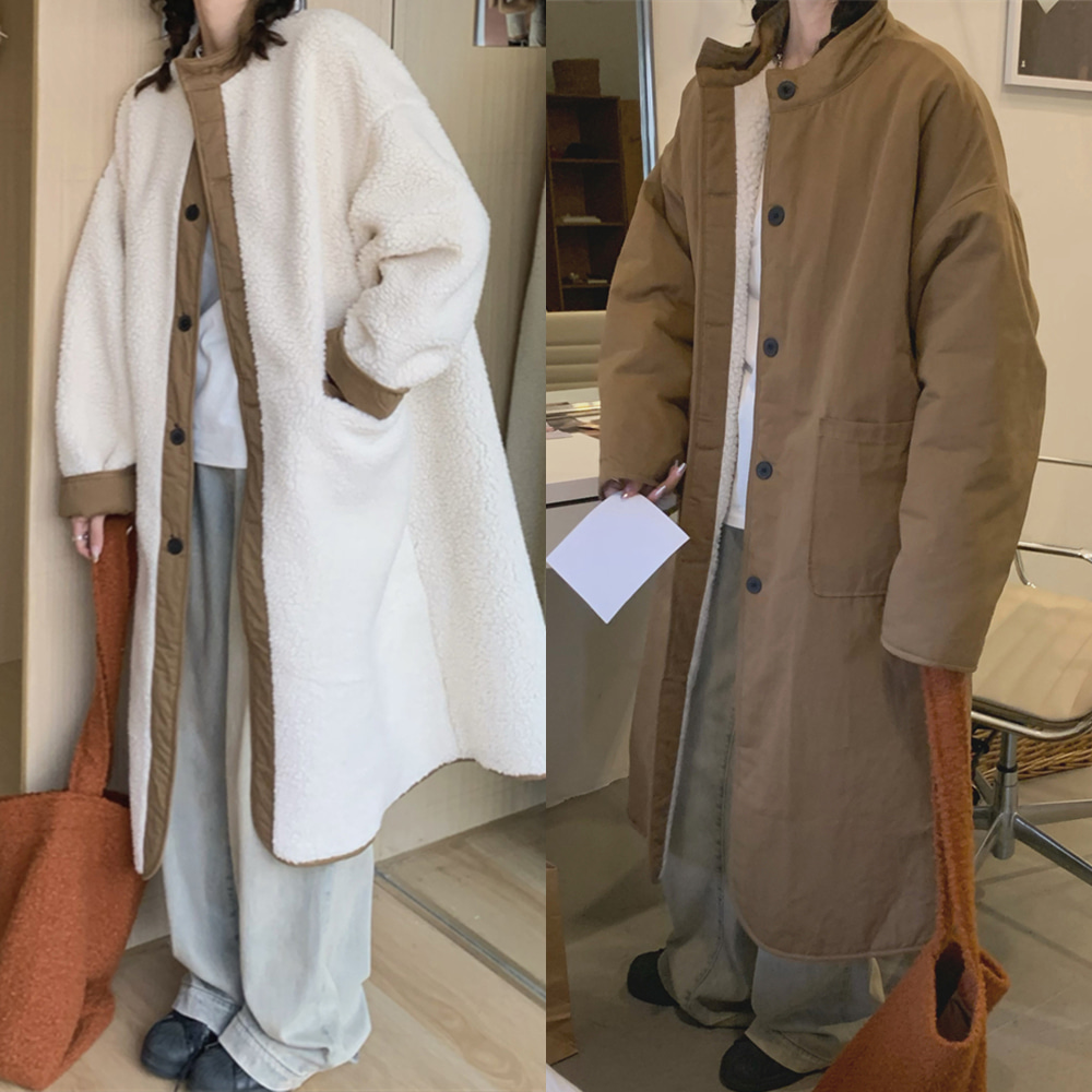 [DE862]양면 리버시블 뽀글이 롱점퍼