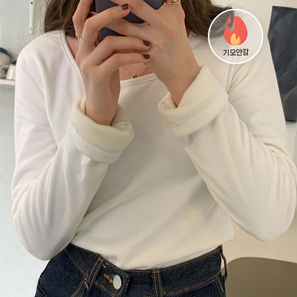 [DE882]럭키 두툼 유넥 기모 티셔츠