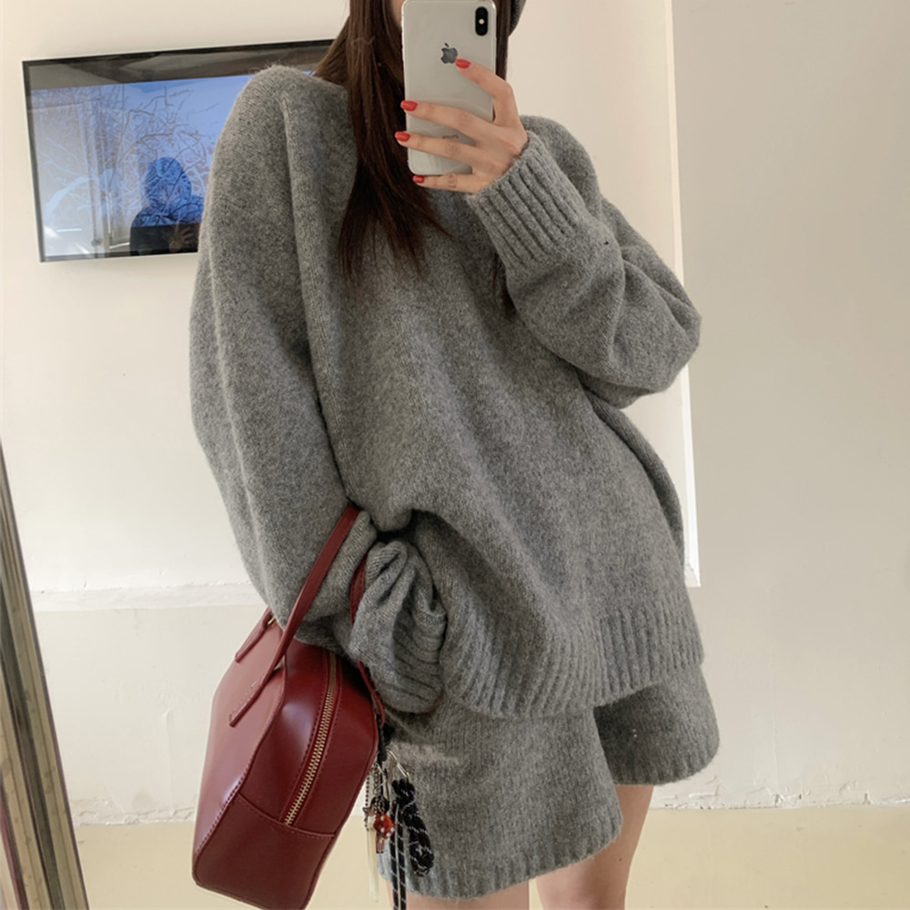 [DE889]리넨느 루즈핏 니트+반바지 세트