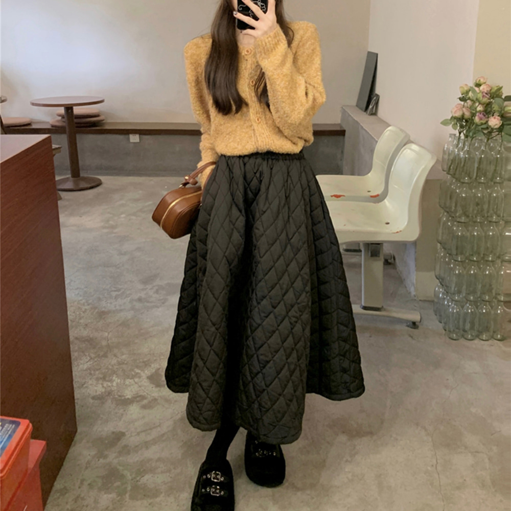 [DE936]아몽 밴딩 누빔 롱스커트