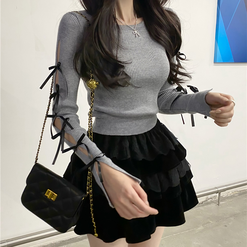 [DE952]페어리 리본 트임 긴팔티셔츠