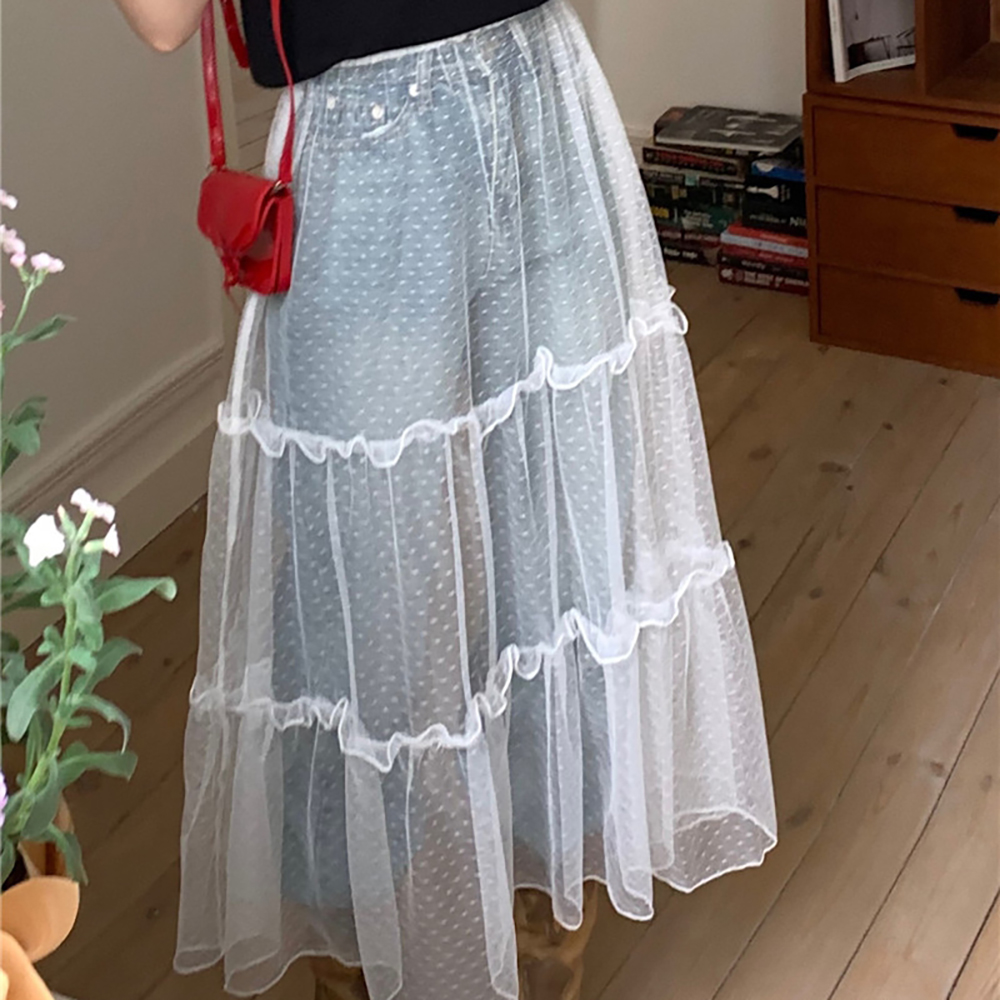 [DE958]피아 레이어드 레이스 롱스커트