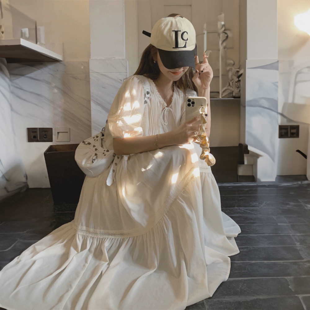 [DE965]에스닉 퍼프소매 롱원피스