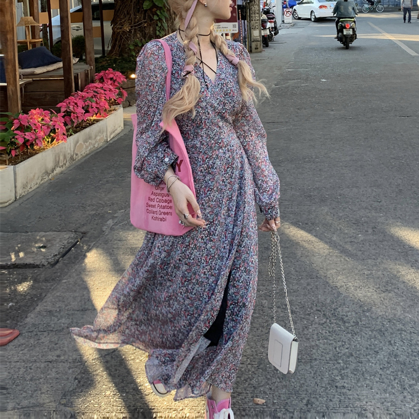 [DE970]포푸리 플로럴 쉬폰 랩원피스