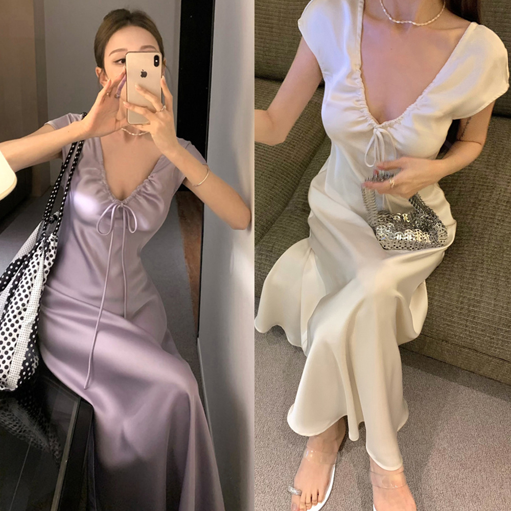 [DE981]엘레강 실키 반팔 롱원피스