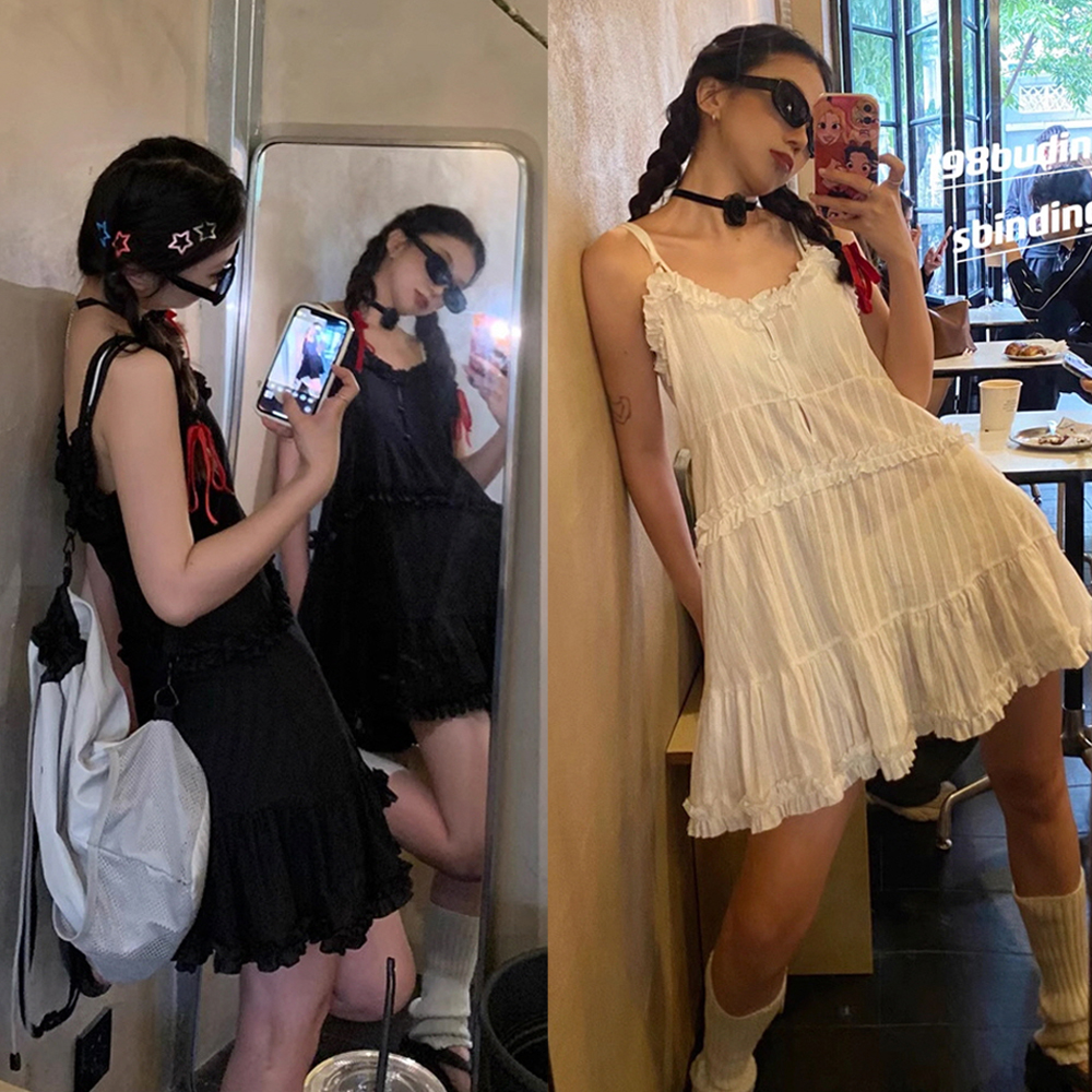 [DE991]치키 프릴 민소매 미니원피스