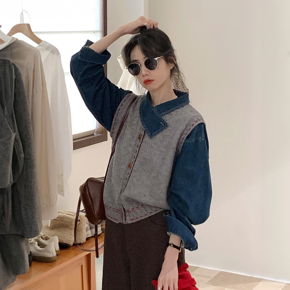 [DE993]스티치 니트 베스트