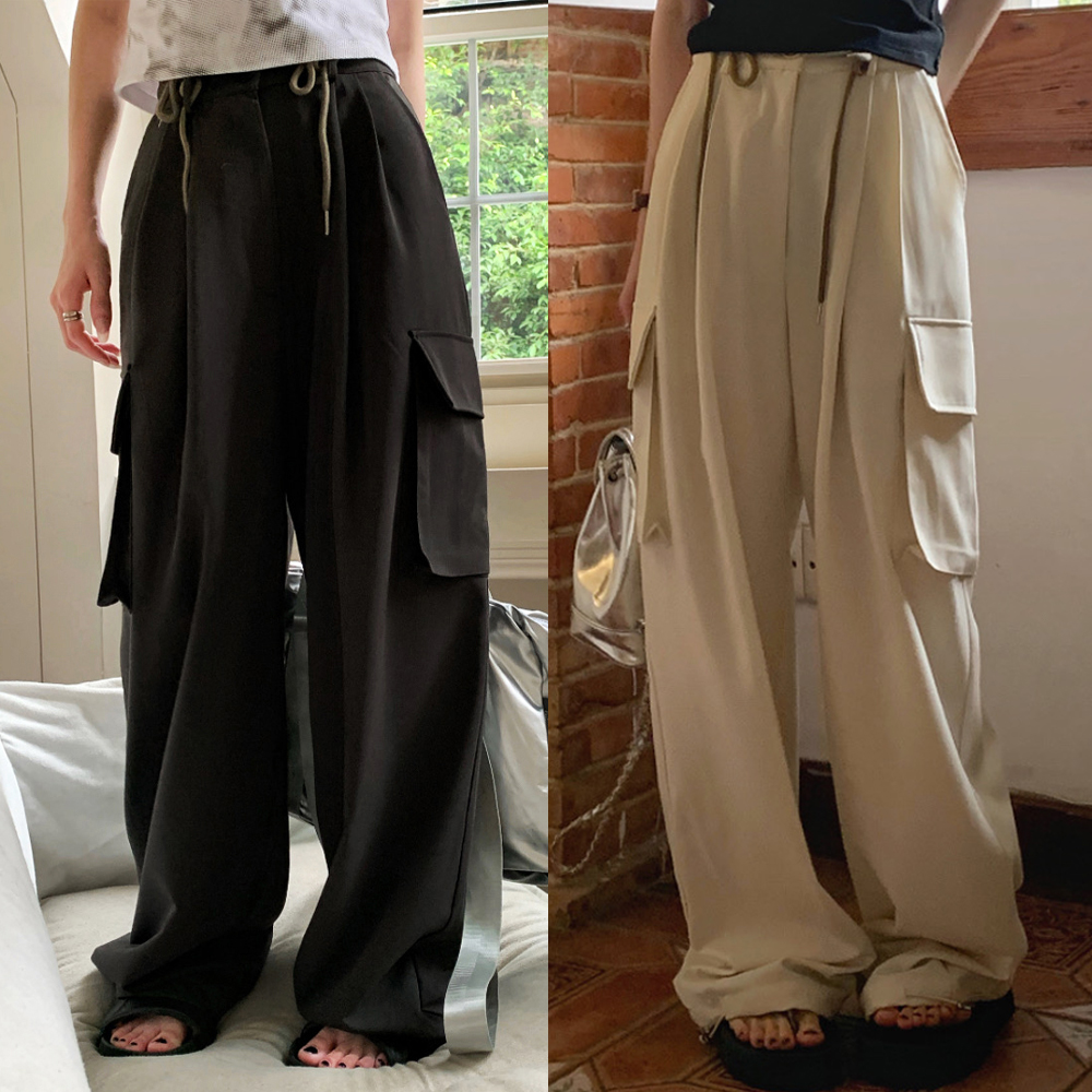 [EF008]포켓 카고 스트링 와이드팬츠