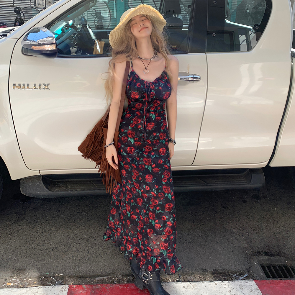 [EF017]로즈 슬리브리스 롱원피스