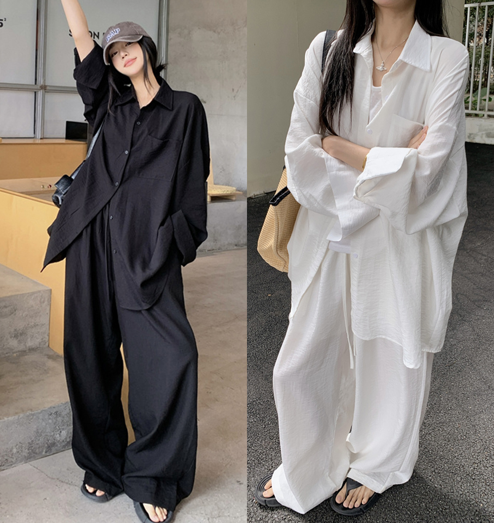 [EF037]라보 루즈핏 셔츠+와이드팬츠 세트