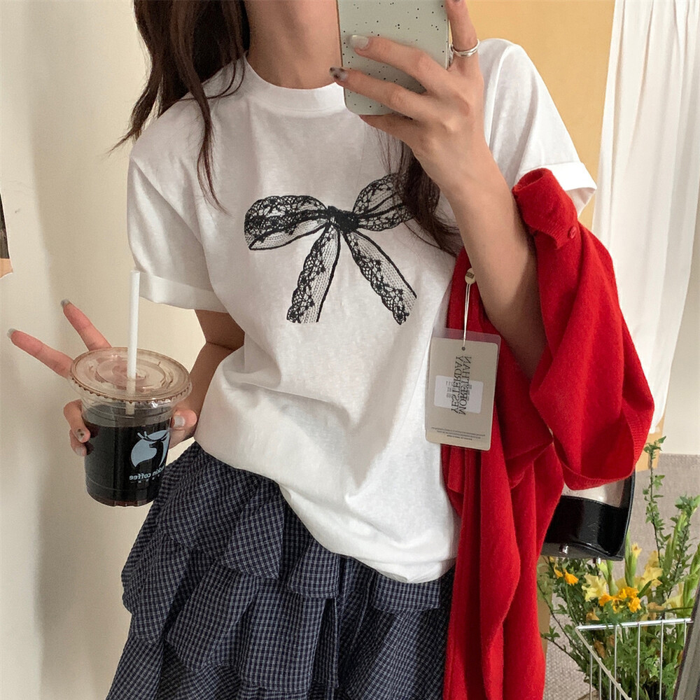 [EF045]시에나 리본 프린팅 반팔 티셔츠