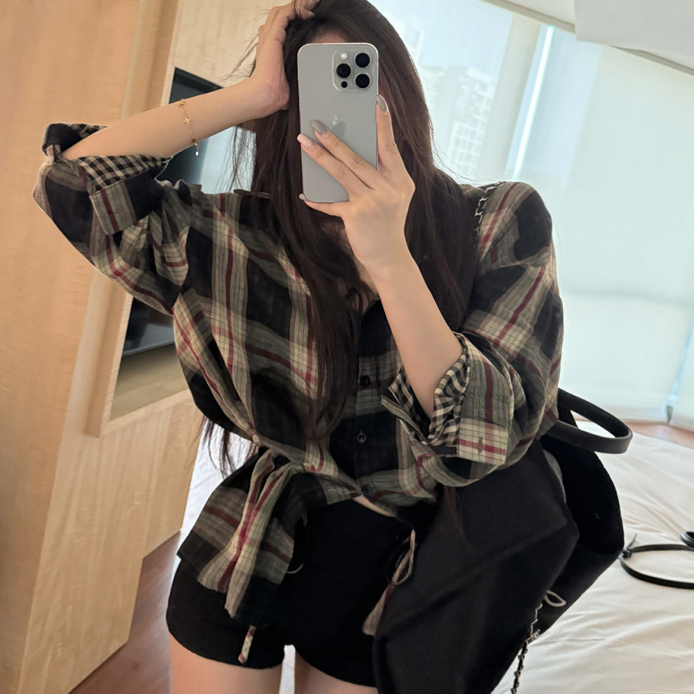 [EF065]말로우 셔링 체크 셔츠