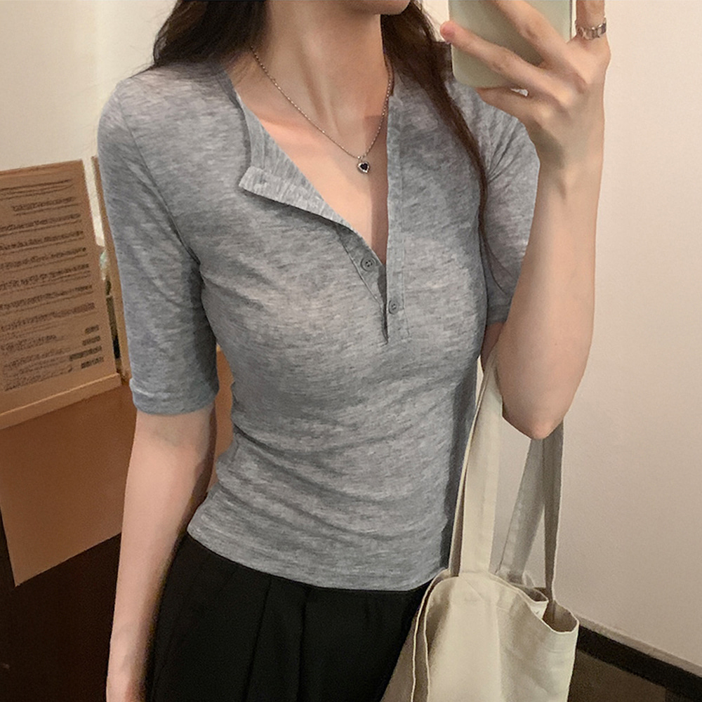 [EF137]또또 버튼 슬림핏 티셔츠 