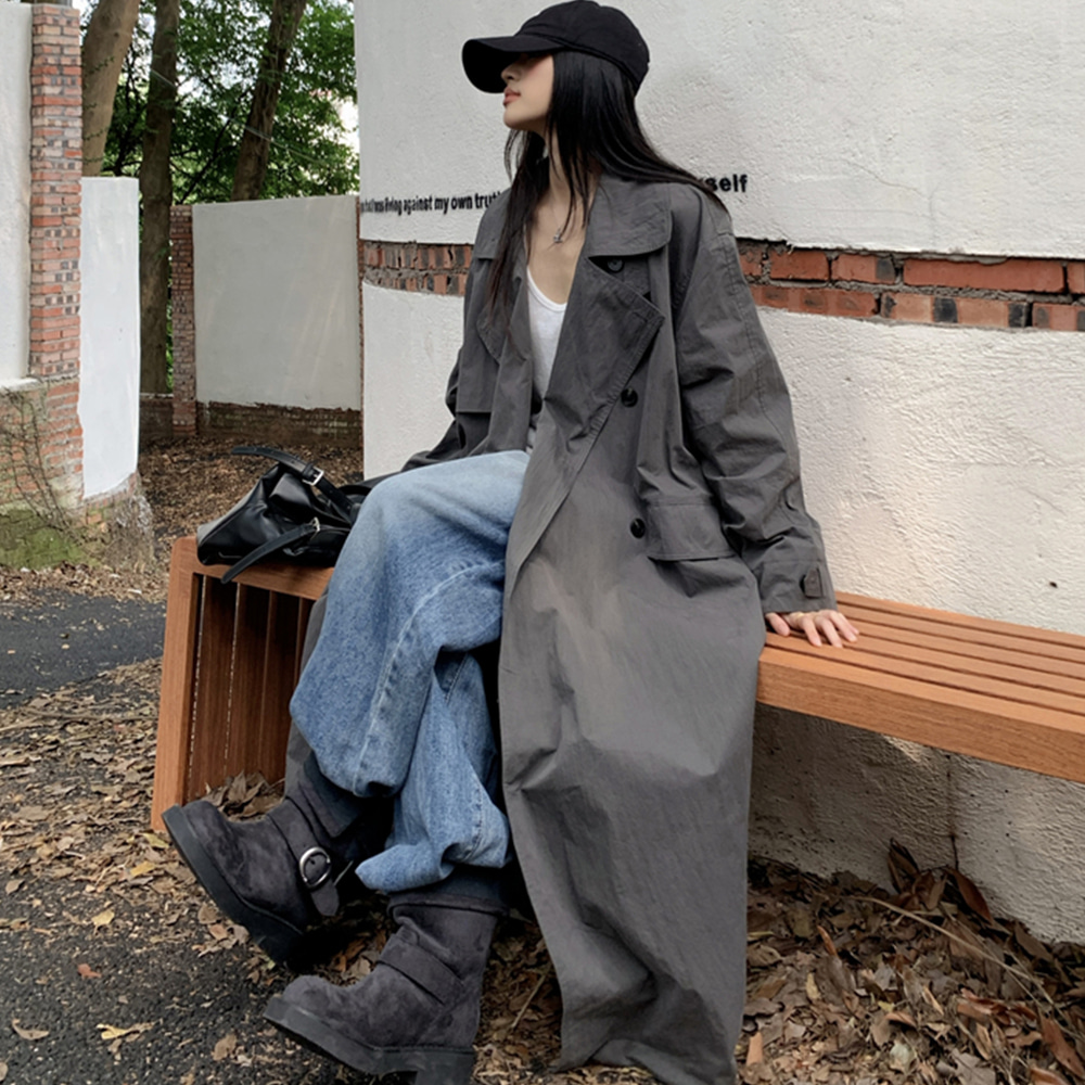 [EF146]프레인 루즈핏 롱 트렌치코트