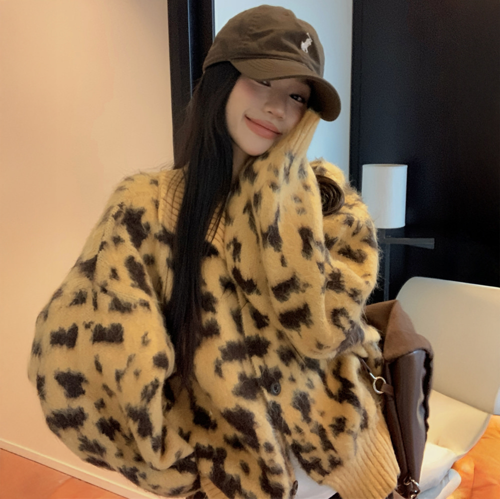 [EF157]안즈 레오파드 앙고라 가디건