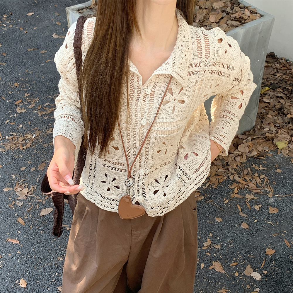 [EF183]줄리 펀칭 니트 가디건