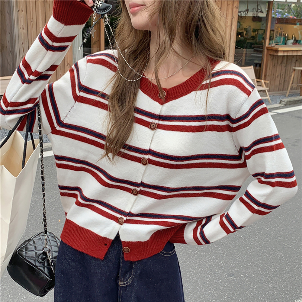 [EF187]애플 스트라이프 니트 가디건