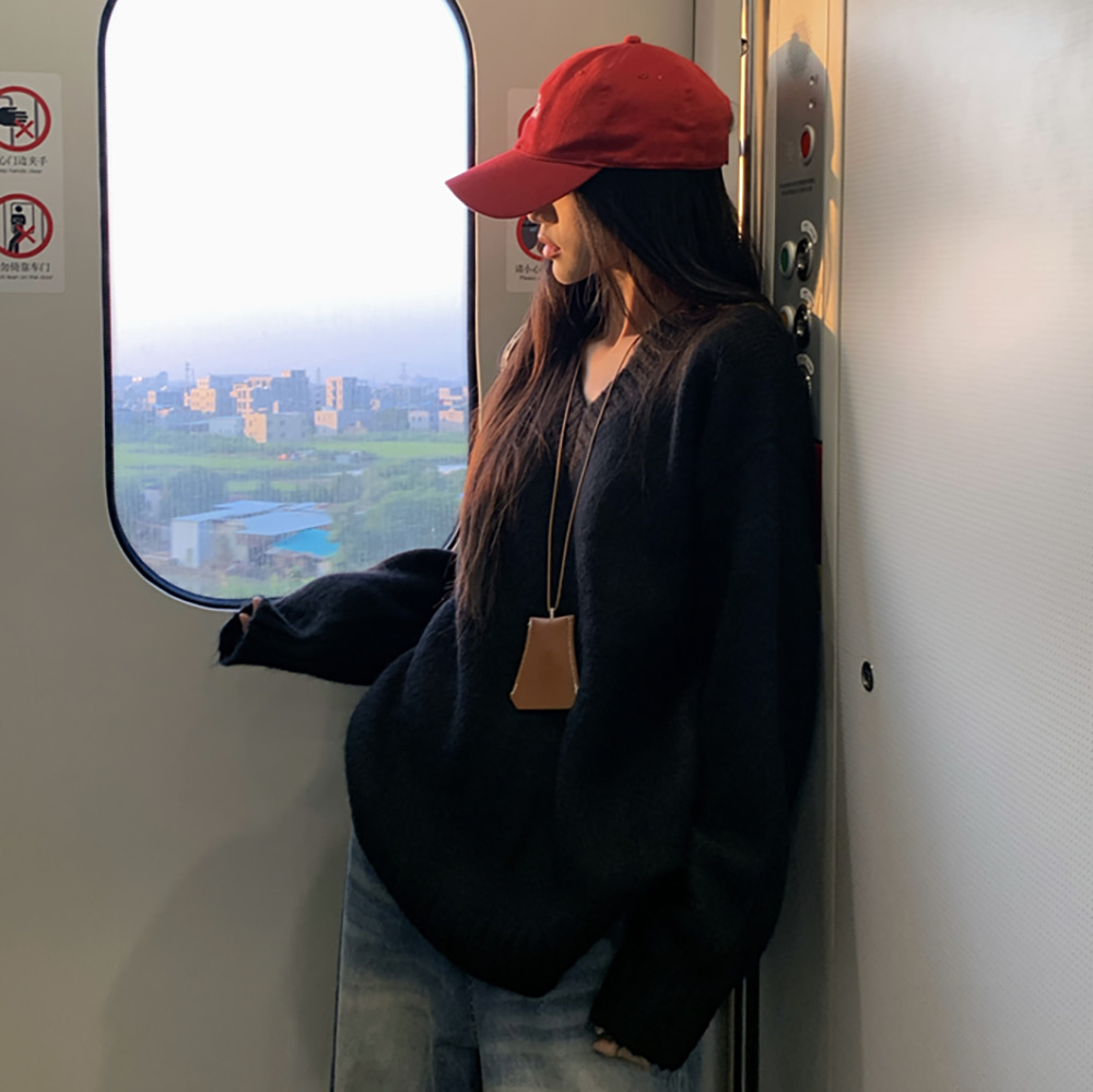 [EF189]하울 루즈핏 브이넥 니트