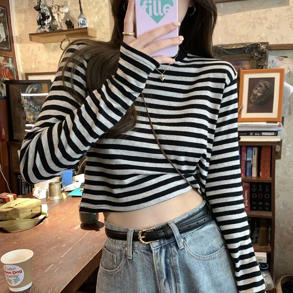 [EF198]레디 스트라이프 크롭 티셔츠