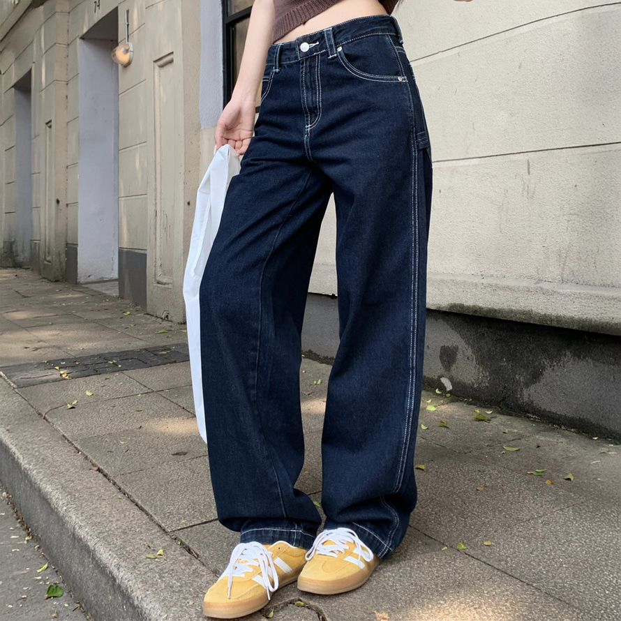 [EF204]스티치 생지 로우 데님팬츠