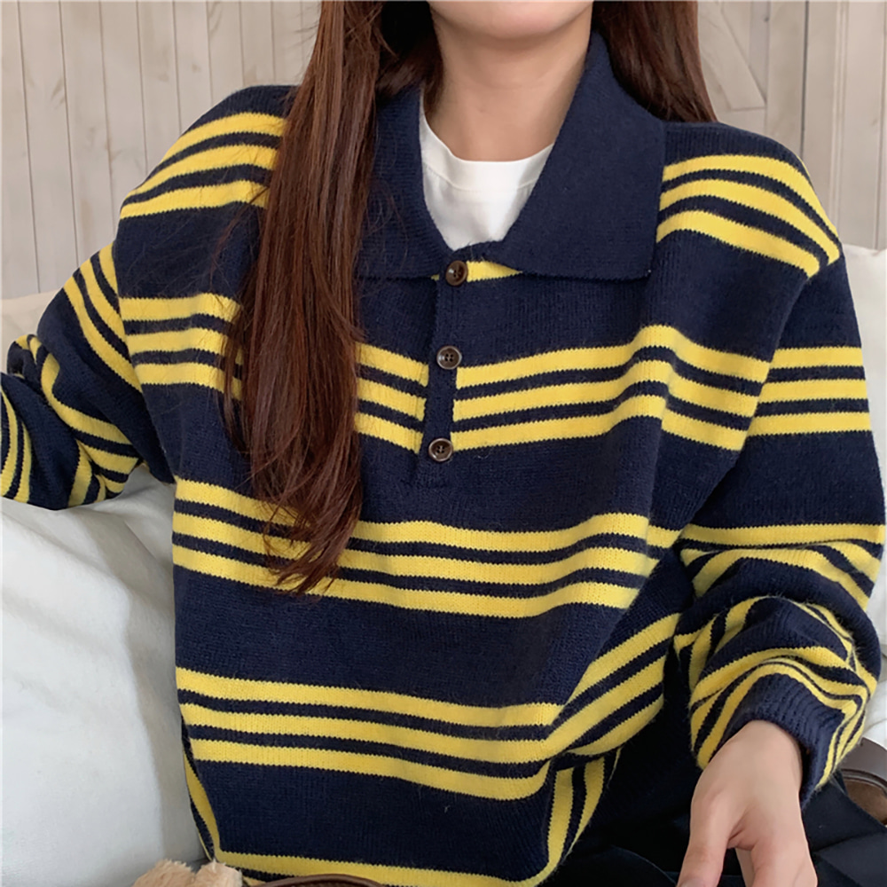 [EF213]벤투 스트라이프 카라 니트