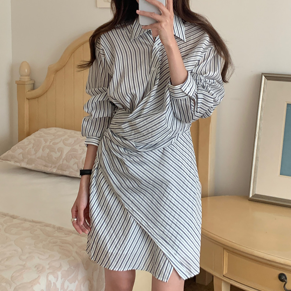 [EF214]리라 스트라이프 미니원피스