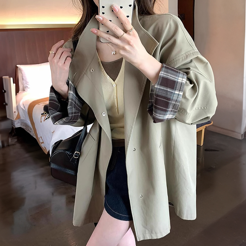 [EF229]밀리 체크 배색 숏 코트