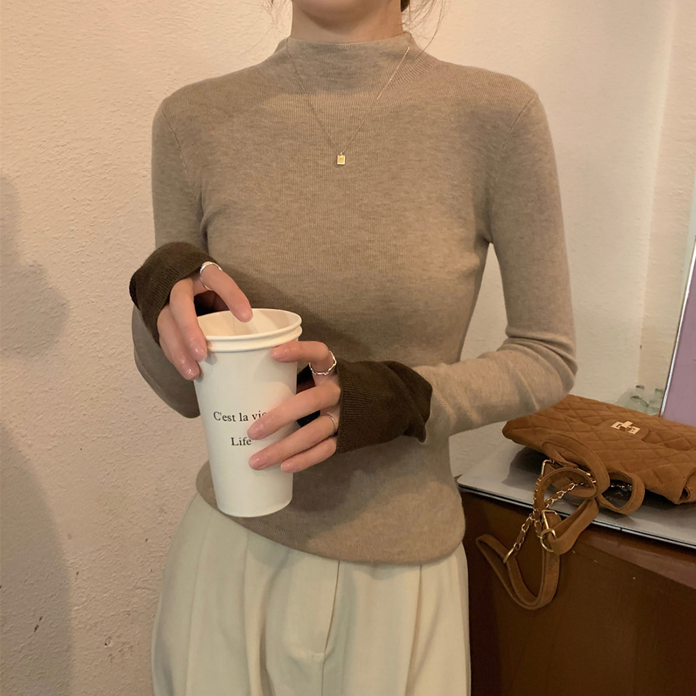 [EF244]셜리 배색 반폴라 니트티셔츠