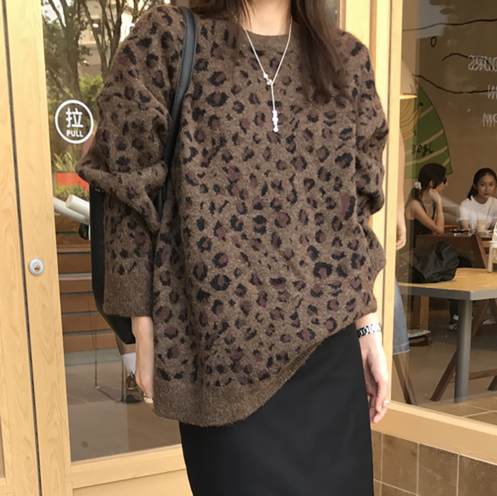 [EF257]아트 레오파드 루즈핏 니트