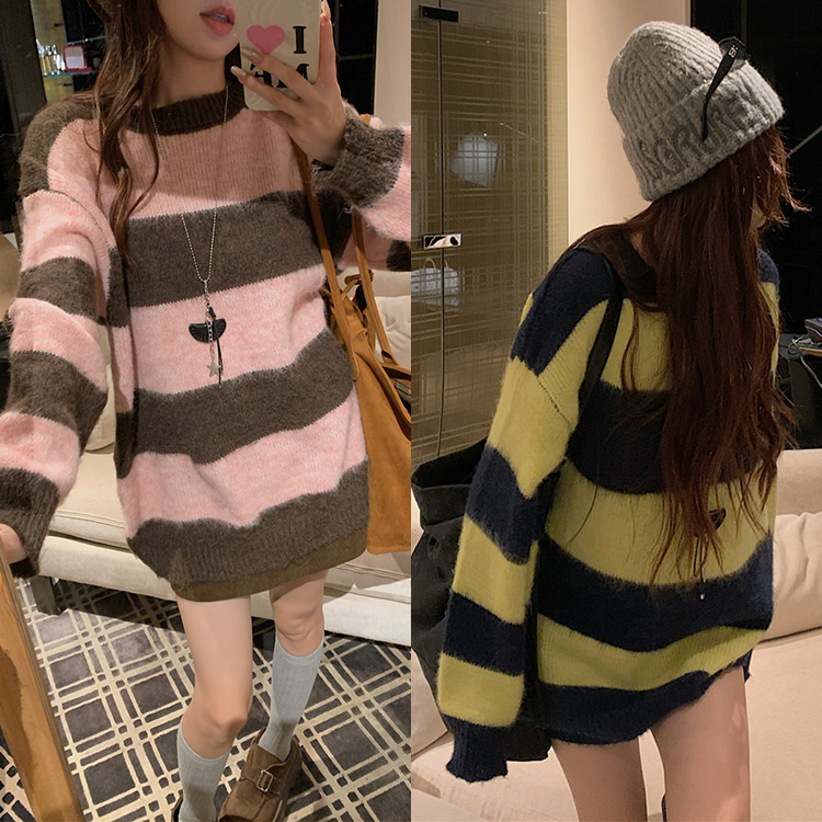 [EF261]나나 스트라이프 루즈핏 니트