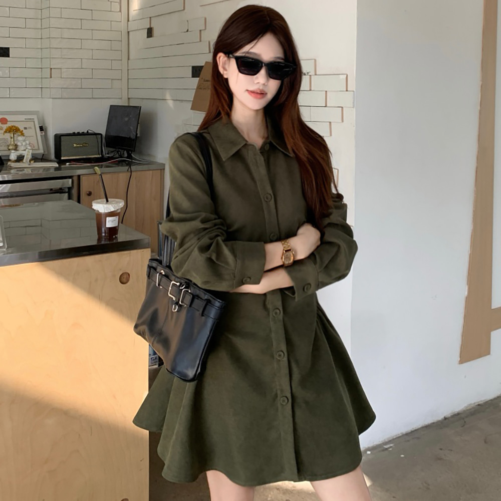 [EF268]로렌 코듀로이 셔링 미니원피스