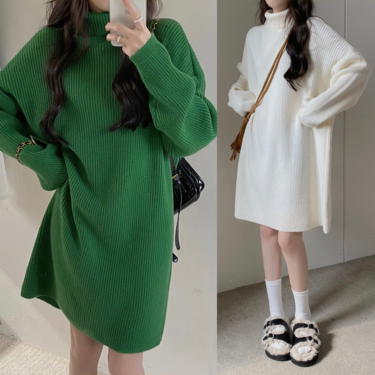 [EF282]모어 하이넥 니트 미니원피스